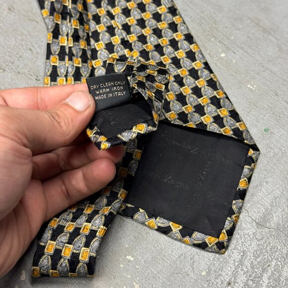 Ermenegildo Zegna Tie 100% Silk Made in Italy Geometrick Black/Gold 3.5" - Picture 8 of 8